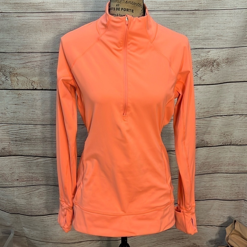 Athleta Whittier Peak Half Zip Jacket Coral Volt Pockets Cuffs Thumbholes Medium
